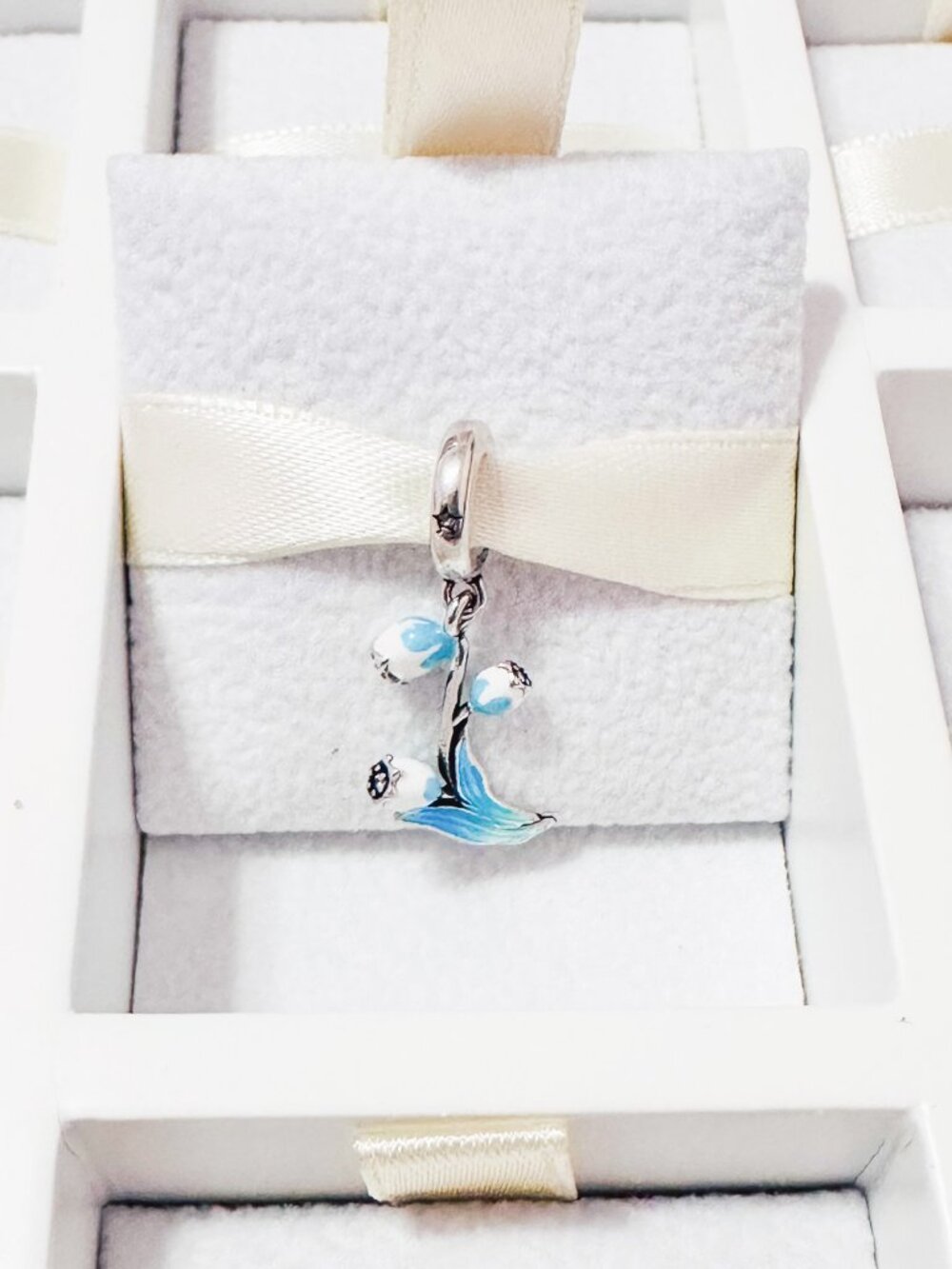 925 Sterling Silver Blue Floral Bell Dangle Charm Fits Charm Bracelets